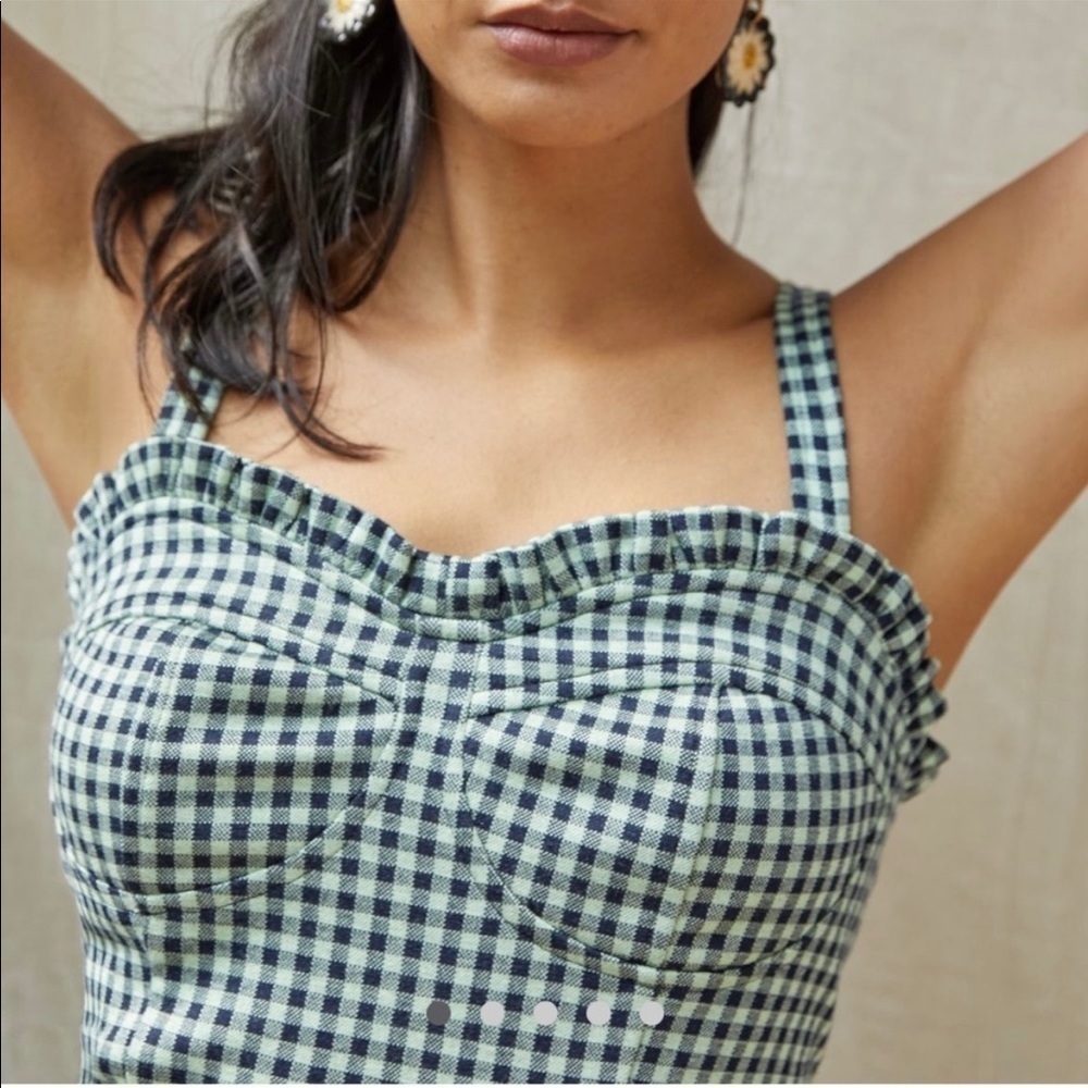 Anthropologie/Eva Franco Navy and Green Gingham Bustier Camisole